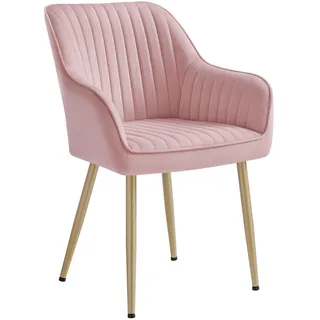 SONGMICS Esszimmerstuhl, Samt, Polsterstuhl mit Armlehnen, Metallbeine | Küchenstuhl, Loungesessel, bis 120 kg belastbar, für Küche, Gelee-Rosa und Blasses Gold, TYRA Kollektion LDC087R01