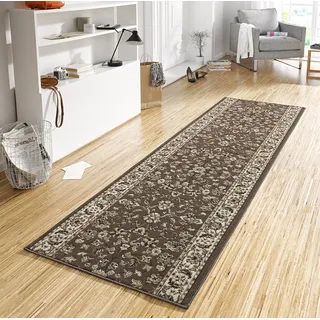 HANSE HOME Teppich Läufer Vintage 80x300cm – Teppichläufer Weicher Kurzflor Teppich Retro Vintage Design Läufer für Flur, Schlafzimmer, Kinderzimmer, Badezimmer, Wohnzimmer, Küche Dekoläufer – Braun