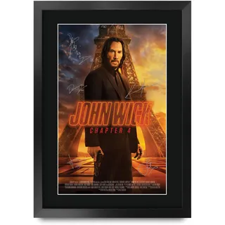 HWC Trading FR A3 John Wick 4 Keanu Reeves Geschenke Geduckter Poster Signiertes Autogramm Foto für Fans von Film Memorabilien - A3 Gerahmt