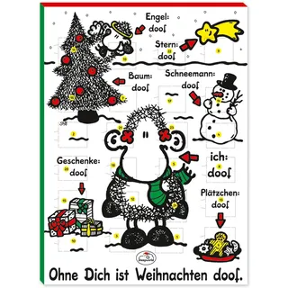 Sheepworld Adventskalender mit Motiv „Ohne Dich ist Weihnachten doof“ | 26 cm x 35 cm, Schokoadventskalender, 75 g | gefüllt mit Schokolade, Kalender für Kinder, lustiges Design | 51126