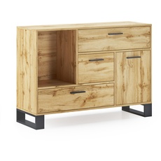 Skraut Home – Sideboard für Wohn- oder Esszimmer – 86 x 120 x 40 cm – Buffet mit 1 Tür + 3 Schubladen – Loft-Modell – widerstandsfähiges Holz – Eichen-Finish