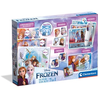 Clementoni Disney Die Eiskönigin 7-in-1 Set (Memory, 3 Puzzles, Domino, 12 Quiz-Karten & 6 Würfel) - pädagogische Spiele für Kinder - Memory und Logik-Spiel 18110