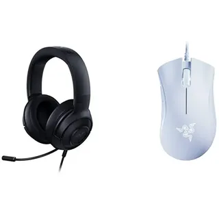Razer Kraken X Lite Headset, Schwarz, 16.00 x 21.00 x 8.81 cm & DeathAdder Essential (2021) - Essentielle Gaming-Maus mit optischem 6.400-DPI-Sensor Weiß