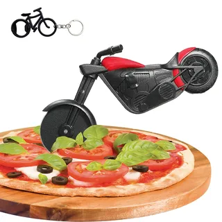 Motorrad Pizzaschneider, Edelstahl Kunststoff Lustiger Pizzaroller Pizzarad, Pizza Cutter mit Scharfem Schneiderad & Ständer für Weihnachten Party Kreativ Geschenke