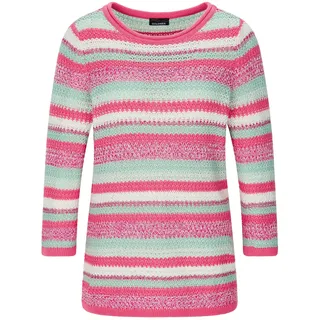 Rundhalspullover GOLDNER "Baumwollpullover mit Ringel-Muster", Damen, Gr. 50, pink (pink, salbei, geringelt), Obermaterial: 50% Baumwolle CO. 50% Polyacryl PAN., gerade, Pullover Rundhalspullover, Strukturierter Ringelstrick