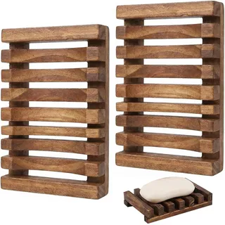 hankousi 2 Stück Seifenschalen aus verkohltem Holz, natürliche Holzseifenhalter mit Drainage-Design, umweltfreundliche und langlebige Duschseifenschalen für Badezimmer, Küchenspüle, handgefertigte