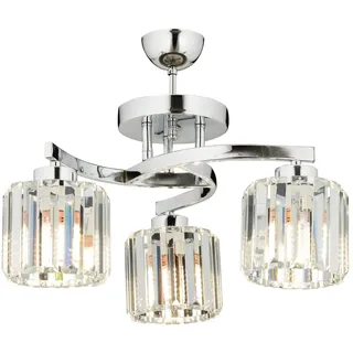 Modern Chrome Chandelier, 40 cm Height x 58 cm Diameter, Metal Body with Crystal Cap, 3 x E27 Max 40W | Elegant Silver Design for Home & Office