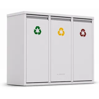 Klarstein Ordnungshüter 3-in-1 Mülleimer - 45L Küchenabfalleimer mit Farbcodierung, Edelstahlgehäuse, herausnehmbare Behälter, Mülltrennsystem - Weiß