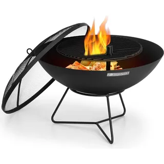 Blumfeldt Orbit - 3-in-1 Stahl-Feuerschale: Feuerstelle, Grill und Gartentisch in einem, Ø 60 cm, 4-fach höhenverstellbarer Grillrost aus solidem Stahl: Ø 40 cm, Feuerschale mit Funkenschutz, schwarz