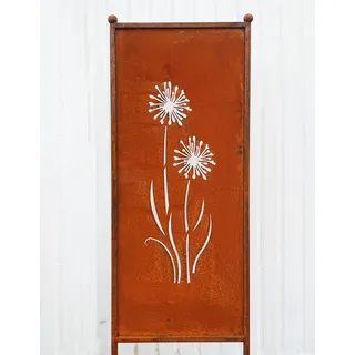 Edelrost Sichtschutz Blumen Motiv Allium 162 cm x 53 cm Paravent zum Stecken Gartenstecker Edelrost Gartendeko Wetterfest Rost Metall Zaun Pusteblume