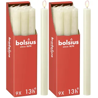 Bolsius - Rustik Stabkerzen - Elfenbein - 9 Stück - 27 x 2.3 cm - Länge Brenndauer 13 Stunden - Unparfümierte - Natürliches Pflanzenwachs - Ohne Palmöl (Packung mit 2)