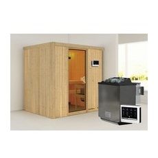 KARIBU Sauna »Kothla«, inkl. 9 kW Bio-Kombi-Saunaofen mit externer Steuerung, für 3 Personen - beige
