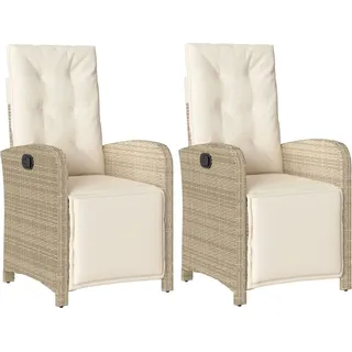 vidaXL Gartensessel mit Fußteil 2 Stk. Verstellbar Beige Poly Rattan - Beige