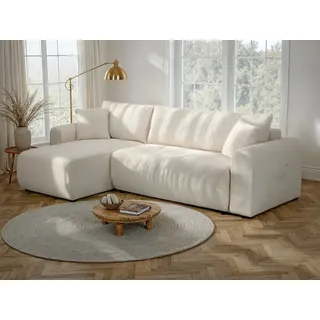 OTTO home "JONAA L-Form, 241cm /Schlafsofa (133/200) OTTO. Verlässliche Qualität", Tonnentaschen-Federkern, Bettkasten, Cord, Struktur, creme,