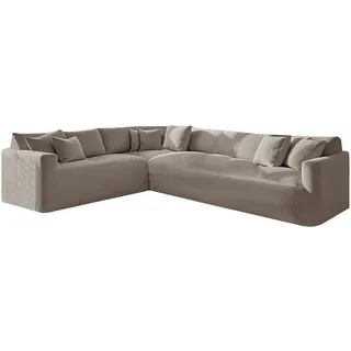 KYJSW Ecksofa üBerzug Stretch Samt (Graubraun,6 Seat-2C3 3 PCS) | Sofabezug L Form 1/5/6/7 Sitzer Sofa üBerzug Anti-Rutsch Waschbar Elastischer Sofahusse Für Wohnzimmer