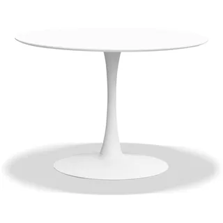KHG Esstisch, Küchentisch Rund 110 cm Durchmesser, Weiß lackiert, für 6 Personen, 75 cm Höhe, Tisch für Wohnzimmer, Küche, Büro, minimalistisches Design