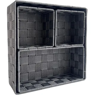 Brandsseller Aufbewahrungsbox 4er Set Klein Grau – Rattanoptik – Dekoboxen mit Metallrahmen – Korbset als Organizer für Bad, Küche, Wohnzimmer