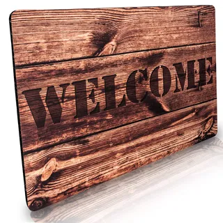 Fussmatte innen & außen 50x70cm - flach & rutschfest – Holzoptik Design Welcome - Waschbare Türmatte für saubere Schuhe & stylisch modernen Eingangsbereich
