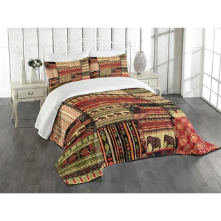 ABAKUHAUS afrikanisch Tagesdecke Set, Patchwork Stil Asiatische, Set mit Kissenbezügen Romantischer Stil, für Doppelbetten 264 x 220 cm, Rot-grün-schwarz