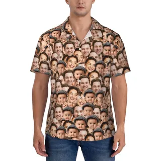 SJHAZSL Personalisierte Hawaiihemden, Personalisierte Casual Button Down Kurzarm-Strandhemden mit Gesicht Foto, Personalisierte Foto Hemden mit kurzen Ärmeln für Männer Ehemann Freund Papa
