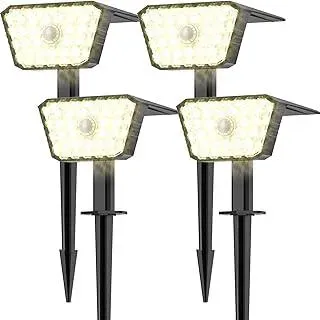 Solarstrahler für Außen Garten mit Bewegungsmelder 4 Stück, IP67 Wasserdicht, 4 Betriebsmodi, Wand- und Bodenmontage, Solarleuchten für Außen für Garten Terrasse Garage - Warmweiß