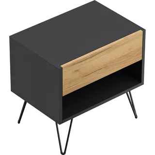 Posseik Nachttisch-Set Industrial B Stehend 50 cm Grafit Eiche Front 2-teilig