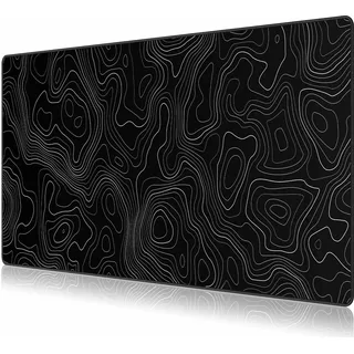 JIALONG Schwarz Topographisches XXL Gaming Mauspad 90x40cm - Premium Schreibtischunterlage mit Landkarten-Design, rutschfest & Stitching - Für Gamer und Büro