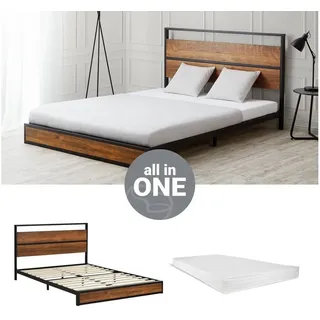 Homestyle4u Metallbett 140 x 200 cm Schwarz/Braun