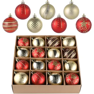 Valery Madelyn Weihnachtskugeln,16stück 6cm Christbaumkugeln Weihnachtskugel mit Geschenkpaket, Weihnachtsbaumschmuck Christbaumschmuck mit Aufhänger,deko Weihnachten ,Thema Rot Gold