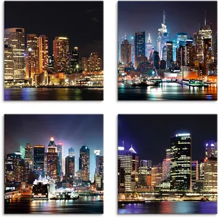 Artland Leinwandbild "Sydney Hafen und New York Times Square" Städte 4 Stk. tlg. 4er Set, verschiedene Größen, farbe bild(er): blau