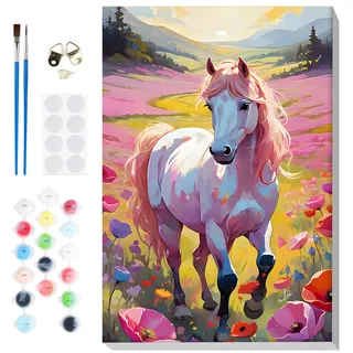 Lxmsja Paint by Numbers Kit, Malen Nach Zahlen Erwachsene mit Rahmen, Malen Nach Zahlen Pferd, Diy Set Erwachsene mit Pinseln und Acrylfarben Handgemalt Ölgemälde Leinwand für Home Décor, 20x30cm