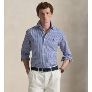 Polo Ralph Lauren für Herren. 710928254008 Schmal geschnittenes blaues Stretch-Popeline-Hemd (L), Lässig, Baumwolle, Klassisch, Langarm