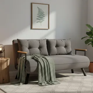 Dmora Schlafsofa 2-Sitzer Merak 133x78 cm Grau mit Stauraum