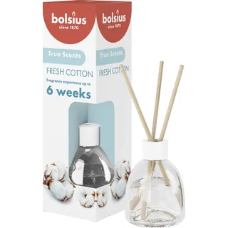 Bolsius True Scents - Duftstäbchen Raumduft Diffuser - Fresh Cotton - 1 Stk. - 60 ml - bis zu 6 Wochen - Haus Parfüm - mit Natürlichen Extrakten