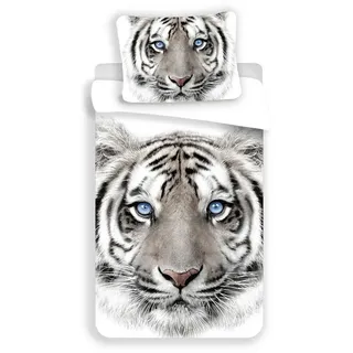 Jerry Fabrics Weißer Tiger Baumwolle Weiß 140 x 200 cm + 70 x 90 cm