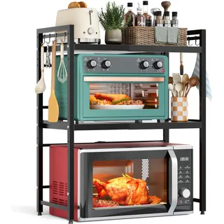NETEL Erweiterbares Mikrowellen Regal,Regal über Mikrowelle,Mikrowellenständer für Arbeitsplatte,küchenregal Stehend für Backofen/Kaffeemaschine,Stabile Microwave Stand mit 8 Haken,3 Stufig,Schwarz
