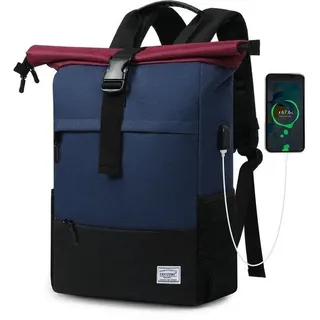Uni Rolltop-Tas Groß, Laptop-Tas für Herren, Wasserdichte Reise-Tasche für Casual, Schul- und Freizeitaktivitäten - Blau, Rosa