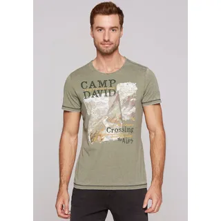 T-Shirt CAMP DAVID, Herren, Gr. S, grün (sage grün), Jersey, Obermaterial: 60% Baumwolle, 40% Polyester, bedruckt, slim fit hüftlang, Rundhals, abgesteppt, Shirts T-Shirt, mit offenen Kanten