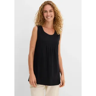 Longtop BONPRIX "Long-Top", Damen, Gr. 44/46 (L), schwarz, Jersey, Obermaterial: 100% Baumwolle, unifarben, loose fit Po-bedeckend, Rundhals, Tops Longtop, mit elegantem Faltendetail, lockere Passform, reine Baumwolle