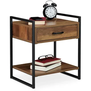 Relaxdays Nachtschrank Industrial 50 x 43 x 37 cm Braun/Schwarz