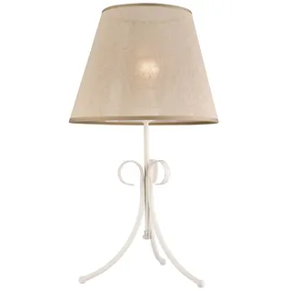 Tischlampe Beige Weiß Metall Stoff H: 55cm Landhaus Dreibein Nachttischlampe