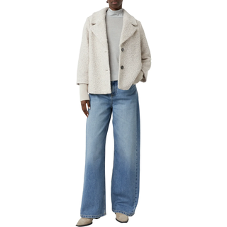 Kurzmantel COMMA, Damen, Gr. 44, beige (sand), Bouclé, Obermaterial: 79% Polyacryl, 16% Wolle, 5% Polyester. Futter: 100% Polyester, Strukturmuster, unifarben, regular fit taillenbedeckt, Rippbündchen, Mäntel Kurzmantel, mit Rippbündchen