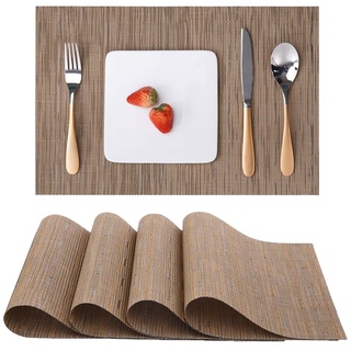 Myir JUN Tischsets Abwaschbar 4er Set, Gewebte Platzdeckchen Abwaschbar rutschfest Abgrifffeste Hitzebeständig, Vinyl Platzsets Abwaschbar für küche Speisetisch Hotel, Platz-Matten 30x45cm (Braun)