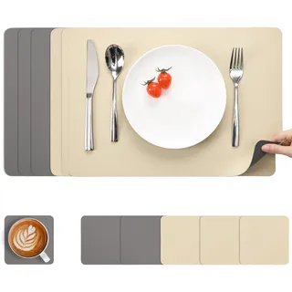Myir JUN Tischsets abwaschbar doppelseitige Leder Platzsets abwaschbar | 6er Set Tischsets und Untersetzer Platzdeckchen abwaschbar rutschfest umkehrbar Tischsets Lederoptik Untersetzer Teller