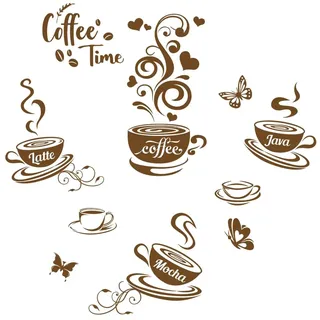 SUPERDANT Wandaufkleber Kaffee Zeit Aufkleber Wandsticker Brauner Kaffee Wandaufkleber Dekor Kaffeetasse Kaffeebohnen Vinyl Wandsticker Dekor Aufkleber Mit Schmetterlingen Für Kaffee Bar Küche