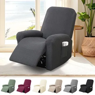 Bocguy 1-Sitzer Sessel Überzug, Sesselbezuge Stretch mit Taschen, 4-Teilig All-Inclusive Streifen-Jacquard Sesselschoner für Fernsehsessel Relaxsessel Sesselhusse