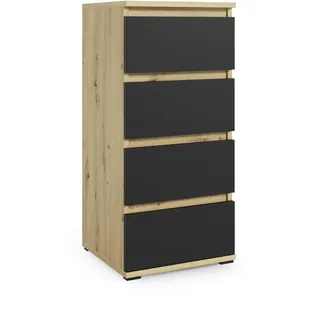 Schmale Kommode 30 cm "Modulo", Sideboard, Artisan/Schwarz, 4 Schubladen, Matt - Schwarz