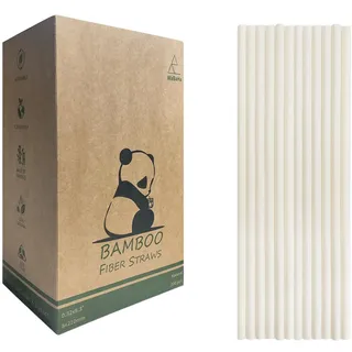 200 Stück Lang Bambusfasern Strohhalme - 8x210mm, 100% Kompostierbare Einweg Bambus Trinkhalm Umverpackter Cocktail Strohhalm aus Bambus für Smoothies, Milchshakes, Jumbo