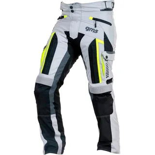 GMS-Moto Everest, Textilhose wasserdicht - Hellgrau/Schwarz/Neon-Gelb - S