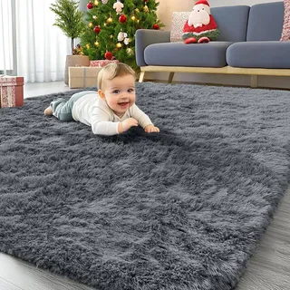 Homaxy Hochflor Flauschig Teppich Anti-Rutsch Unterseite Waschbar Groß Teppiche fürs Wohnzimmer, Kinderzimmer, Schlafzimmer - 160 x 220 cm, Dunkelgrau